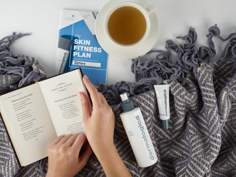 Book and Tea - Skin Fitness Plan Flatlay